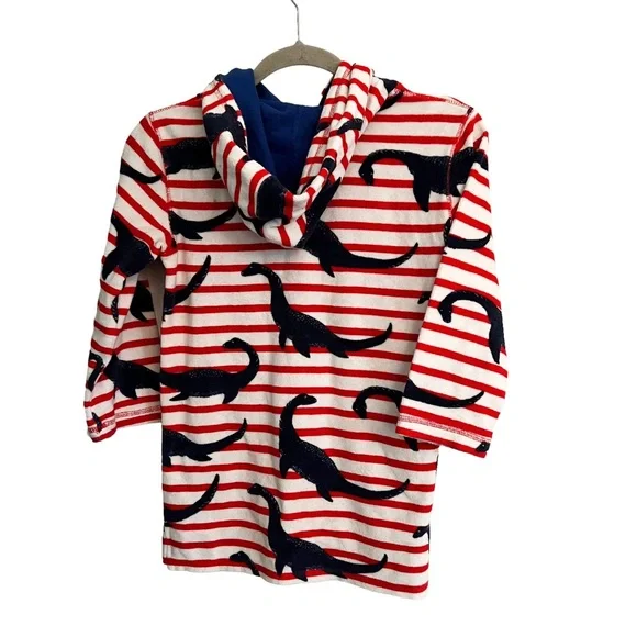 Mini boden red white and blue striped Nessie terry cloth hooded coverup - Picture 2 of 5